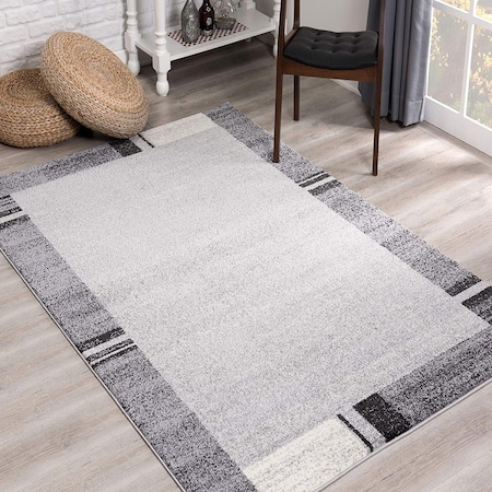 Homeroots 8 x 11 ft. Gray Modern Bordered Area Rug 390370